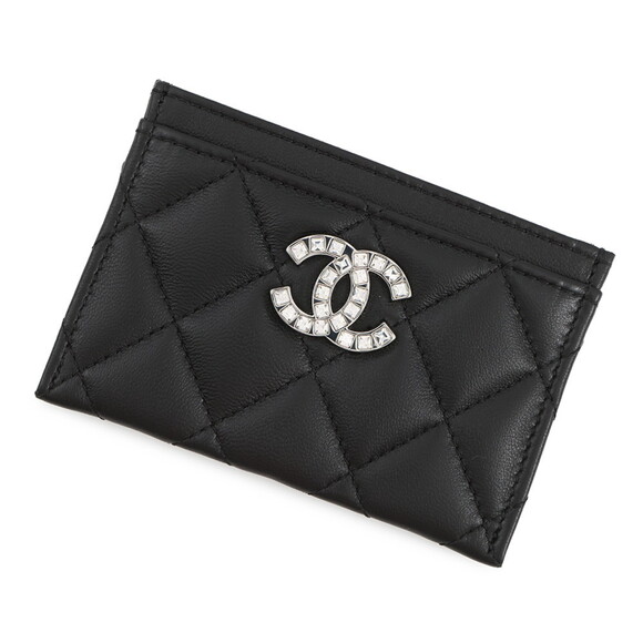 CHANEL Card Case Matelasse Coco Mark Rhinestone Lambskin AP3990 Busines...